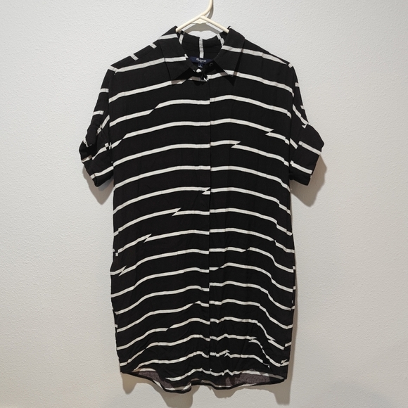Madewell Shirt Dress Small Courier Break Stripe Black White Pockets Button Down - Picture 3 of 8